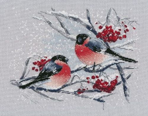 S1522 Bullfinches on the mountain ash 25x20 cm