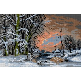 3429 Adolf G.Schweitzer - Téli táj naplementében 40x60 cm