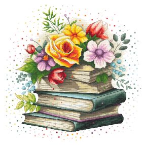 Z10781 Flower pile of books 40x40 cm