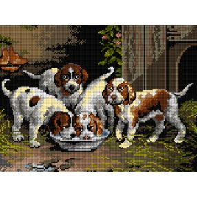 3521 O.Eerelman - Kiskutyák vizet isznak 30x40 cm