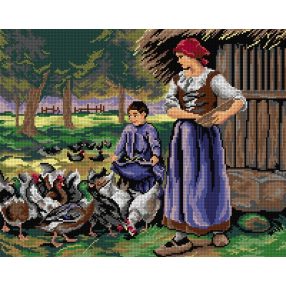 3522 J.Dupre-Csirkéket etető lány 40x50 cm