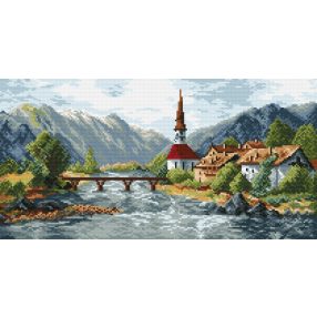 Z4144 River and church 20 x 39 cm