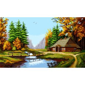 7123 Forester's house over the river 36x60 cm
