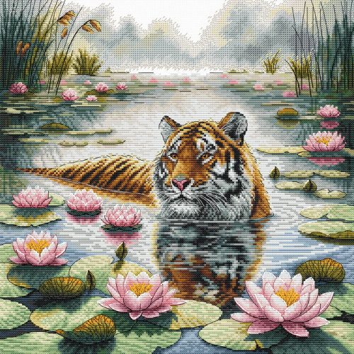 AVA-P121 Tiger Among Water Lilies 30x30 cm