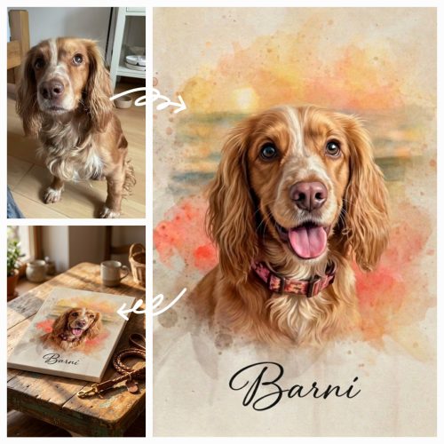 Akvarell hatású vászonkép kedvencedről - egyedi vászonkép