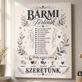   Bármi történik, szeretünk - kék - gyerekszoba dekor - vászonkép