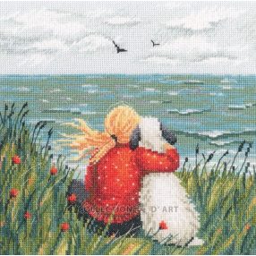 M1103 Lány és kutya a tengernél 21,5x22 cm