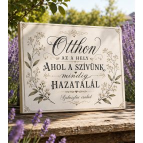   Otthon az a hely ahol a szívünk mindig hazatalál - egyedi család tábla - vászonkép
