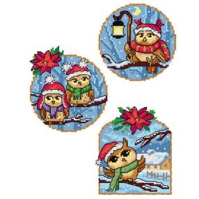 SA7699 Winter Owls set of 3 10,5x12,5 cm