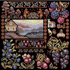 SNV1036 Sampler. Dawn in the Village 19x19 cm