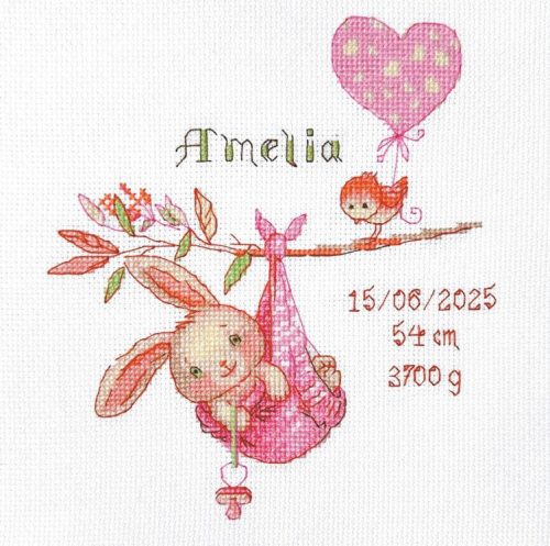 SRA1029 Girl Birth Sampler 20x20 cm