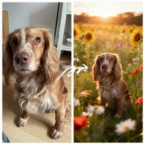 Virágos mező kedvenceddel - egyedi vászonkép