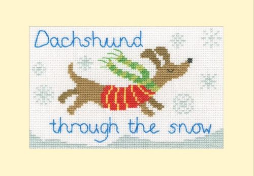 XMAS90 Dachshund Through The Snow 16x10 cm