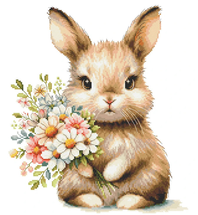 Z10945 Bunny with flowers 30x33 cm - E-kuckó needlework webs