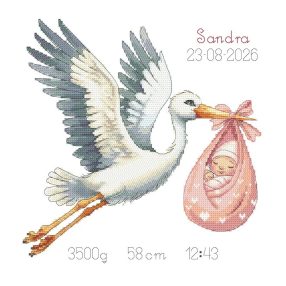 Z11459 Gólyás babaköszöntő - lány 25x25 cm