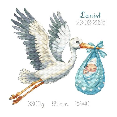 Z11460 Gólyás babaköszöntő - fiú 25x25 cm