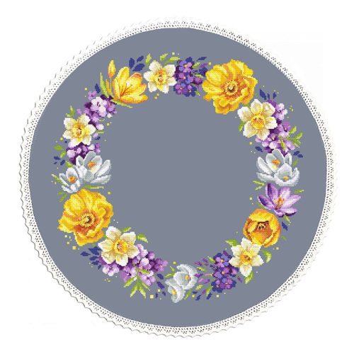 ZU10579 Round napkin with spring flowers 50 cm