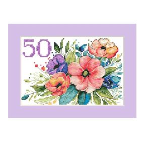 ZU10965 50. születésnapi kártya virágokkal 15x21 cm