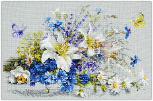 ci-510-227  Lilies and Cornflowers 40x25 cm