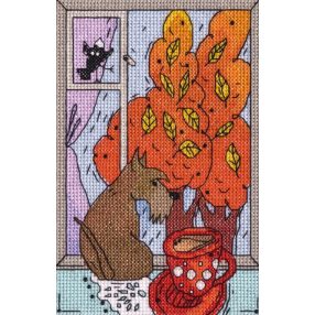 kl8-207 Autumn outside the window 10,5x16,5 cm