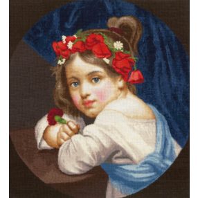   mk109 Lány pipacskoszorúval a fején és szegfűvel a kezében (Mariuccia) 39,5x41,5 cm